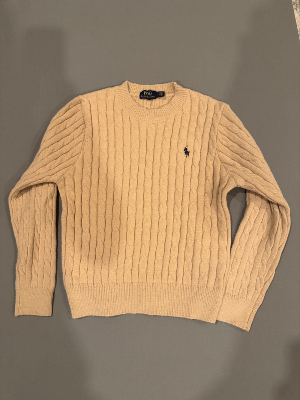 Polo by Ralph Lauren Cream Cable-Knit Crewneck Sweater with Navy Pony